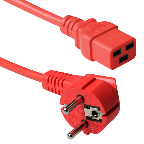 Powercord mains connector Schuko CEE 7/7 male (angled) - C19 IEC 60320 red 1.2 m