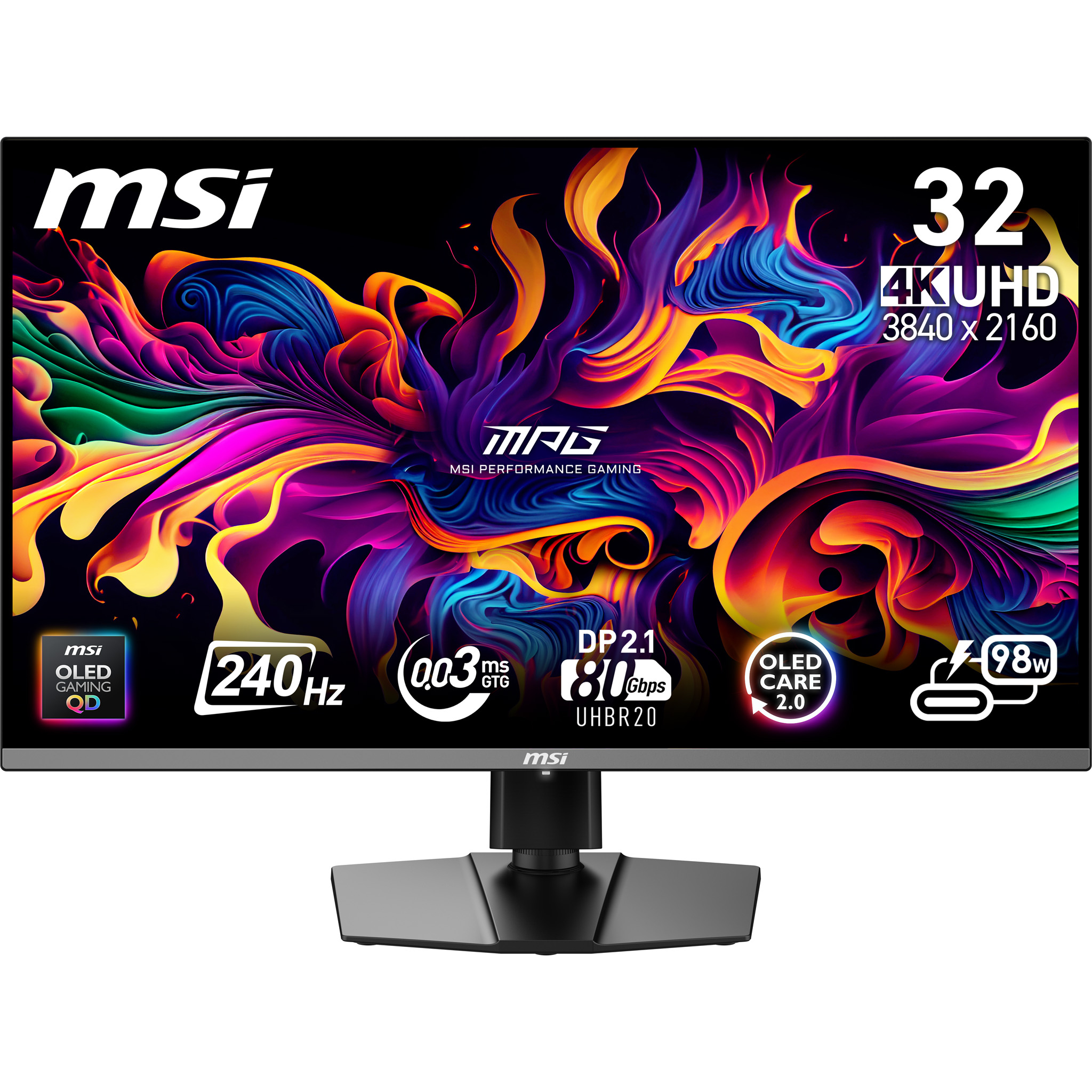 80,0cm/31,5" (3840x2160) MSI MPG 322URX QD-OLED 16:9 4K QD-OLED 0,03ms 240Hz HDMI DisplayPort USB-C USB VESA HDR Pivot Black