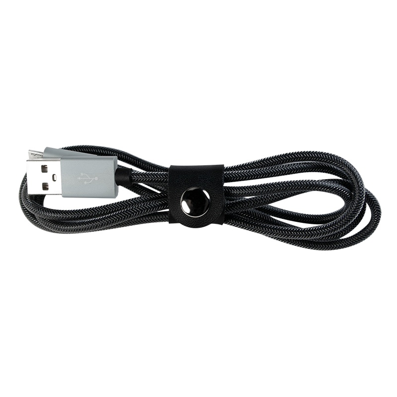 USB 2.0 cable, USB-A/M to Micro-USB/M, nylon, alu, black, 1 m