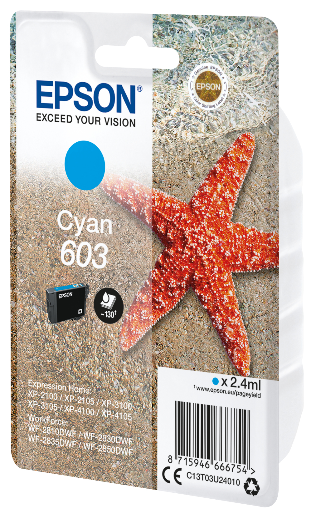 Epson Tinte 603 C13T03U24010 Cyan bis zu 130 Seiten