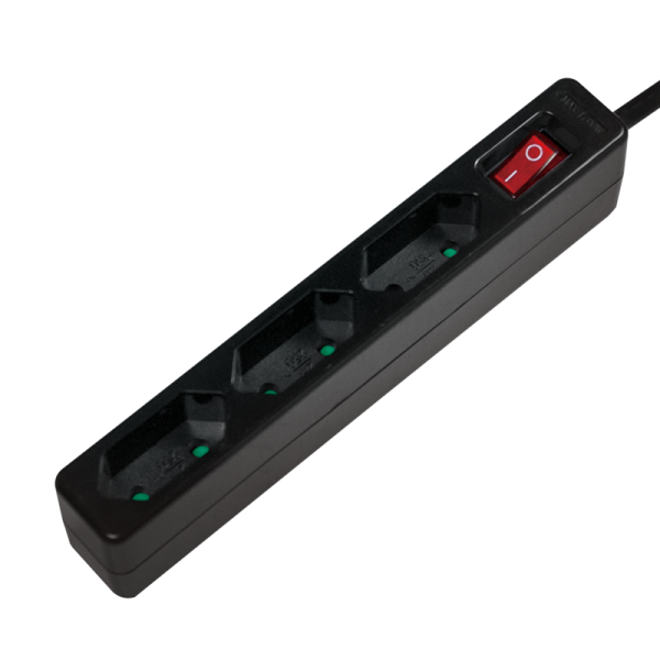 Logilink Outlet Strip, 3 euro sockets, w/ switch, black