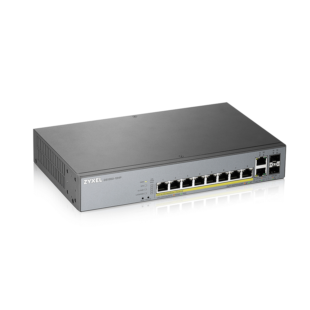 Zyxel GS1350-12HP, 12 Port managed CCTV PoE switch, long range, 130W (1 year NCC Pro pack license bundled)