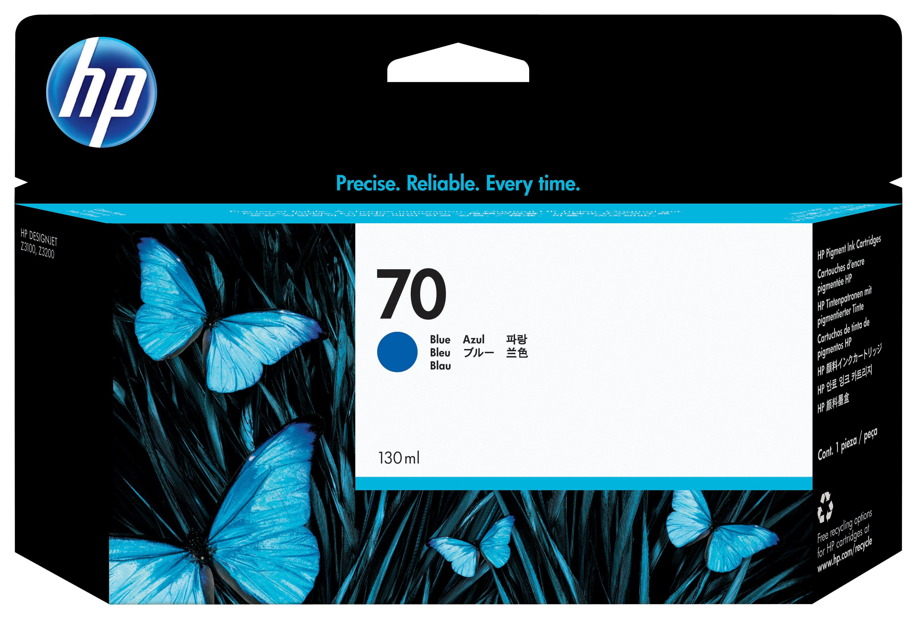 HP 70 original Ink cartridge C9458A blue standard capacity 130ml 1-pack with Vivera Ink cartridge