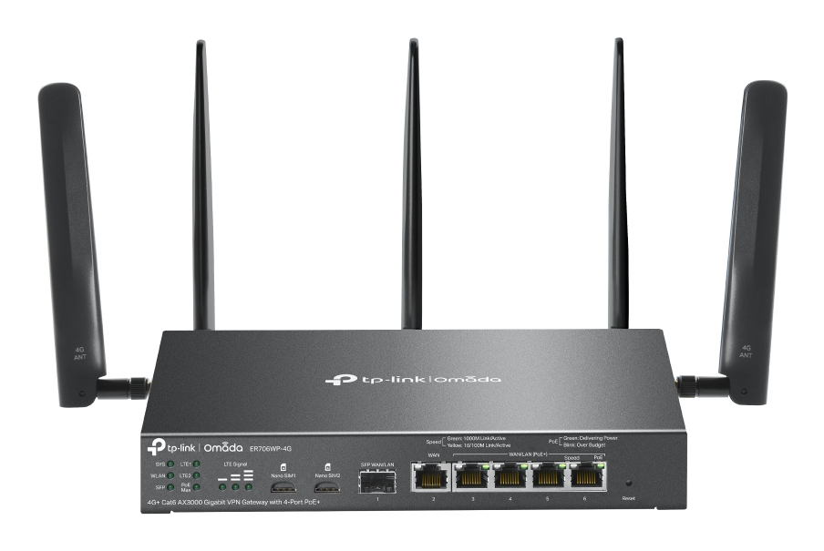 TP-LINK Omada 4G+ Cat6 AX3000 Gigabit VPN Gateway with 4-Port PoE+