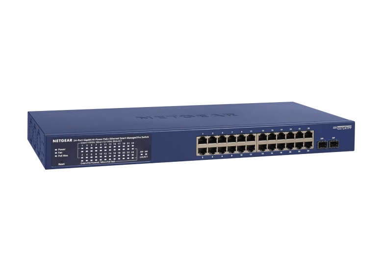 NETGEAR Smart GS724TP - Switch - L3 Lite - Smart - 24 x 10/100/1000 (PoE+) + 2 x Gigabit SFP - Desktop, an Rack montierbar - PoE+ (190 W)