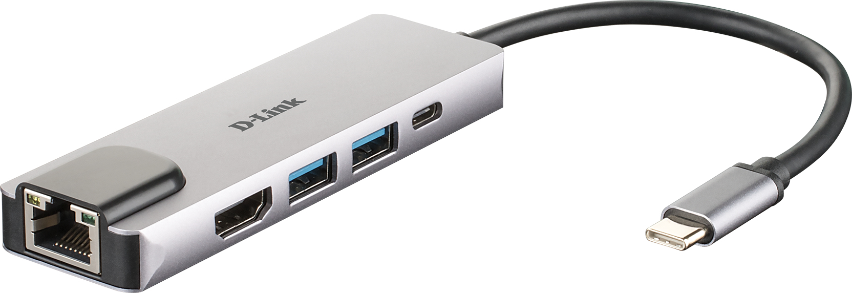 USB-C HUB 5Port D-Link DUB-M520 2xUSB3.2 Gigabit Lan RJ45 USB-C HDMI 4K passiv Silver Black