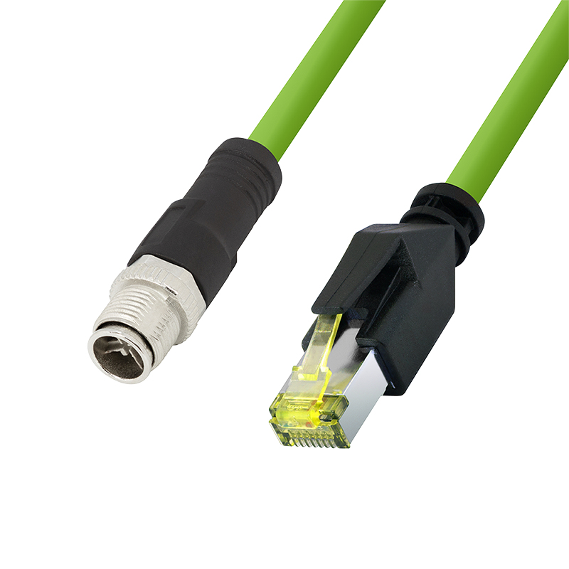 M12 CAT6A Industrial Patch Cable, PUR, M12 X-coded to RJ45, 20 m