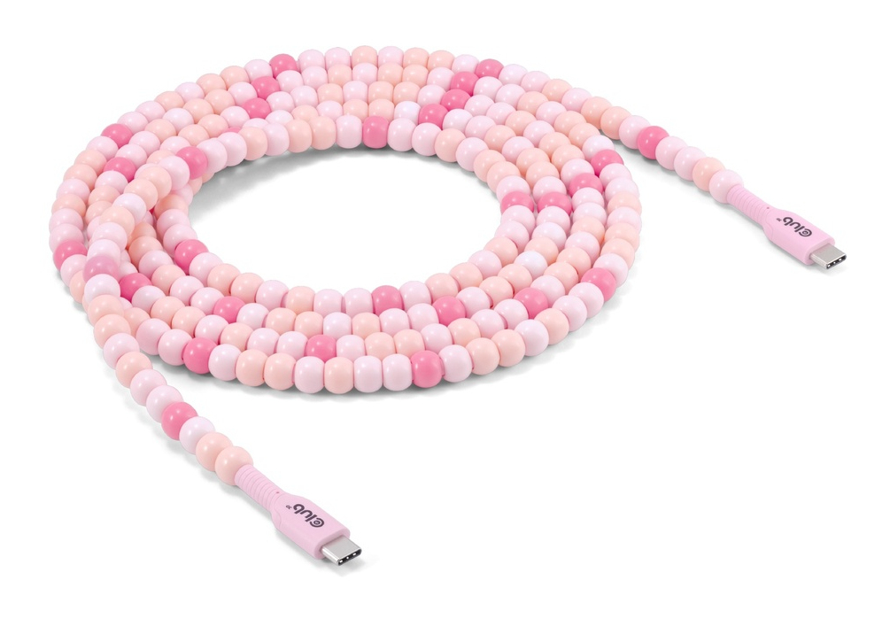 USB C Beaded Cable Pink, PD60W, Data T