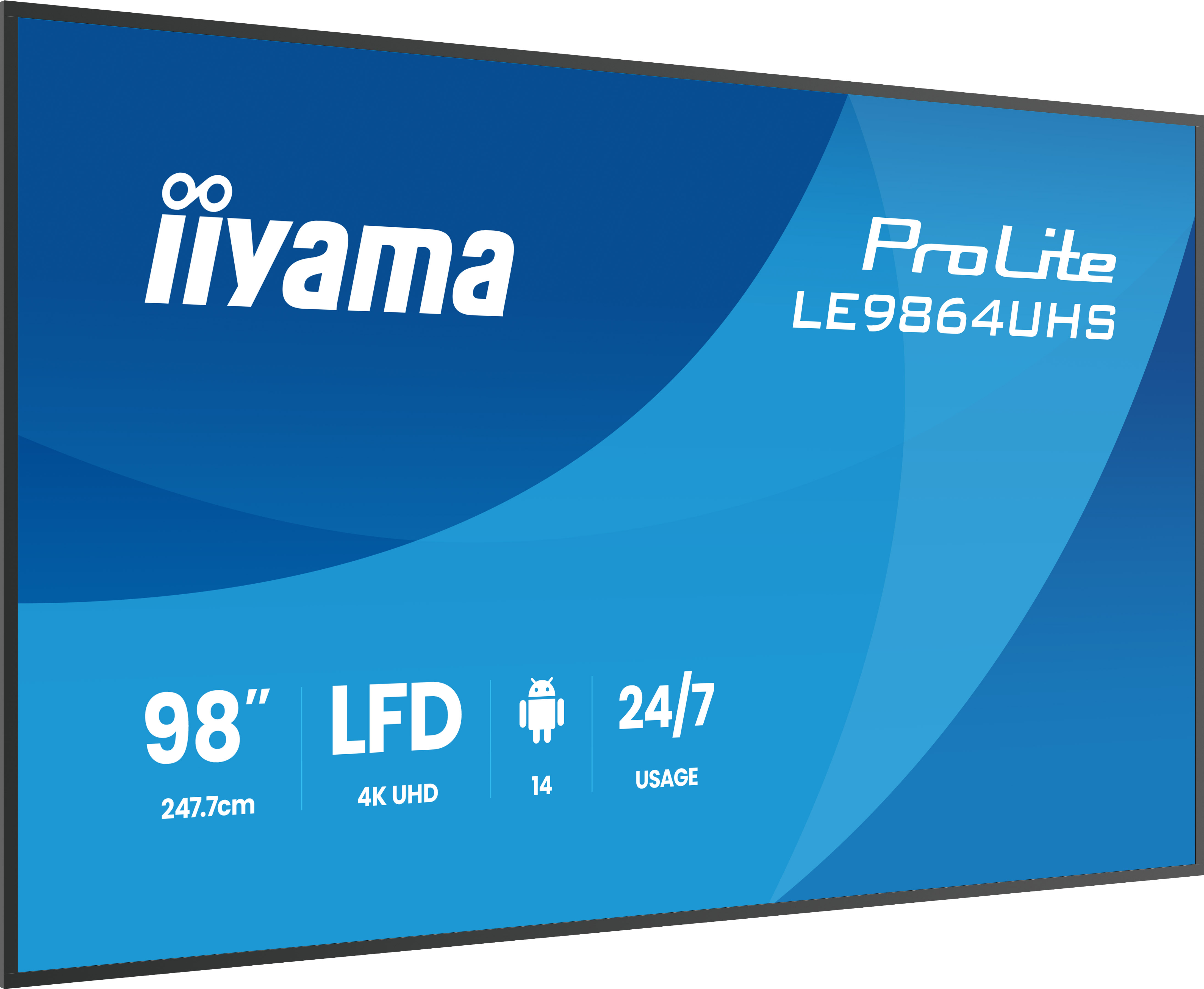 iiyama 98" 3840x2160, UHD VA DLED  panel, Haze 25% 500cd/m?,  Landscape, 24/7