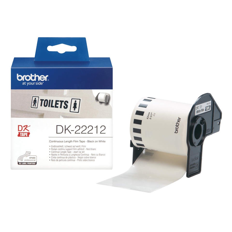 Löpande plasttejp, vit DK22212, 62mm, Brother