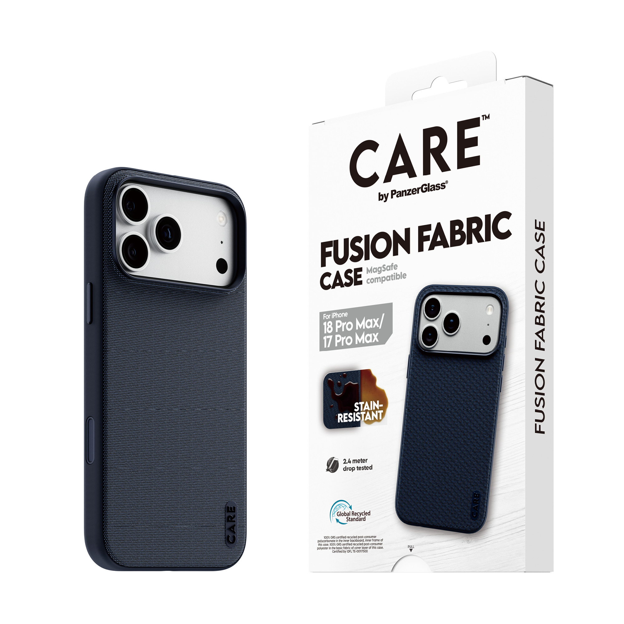 CARE by PanzerGlass Fusion Fabric Case Blau m. MagSafe iPhone 17 Pro Max