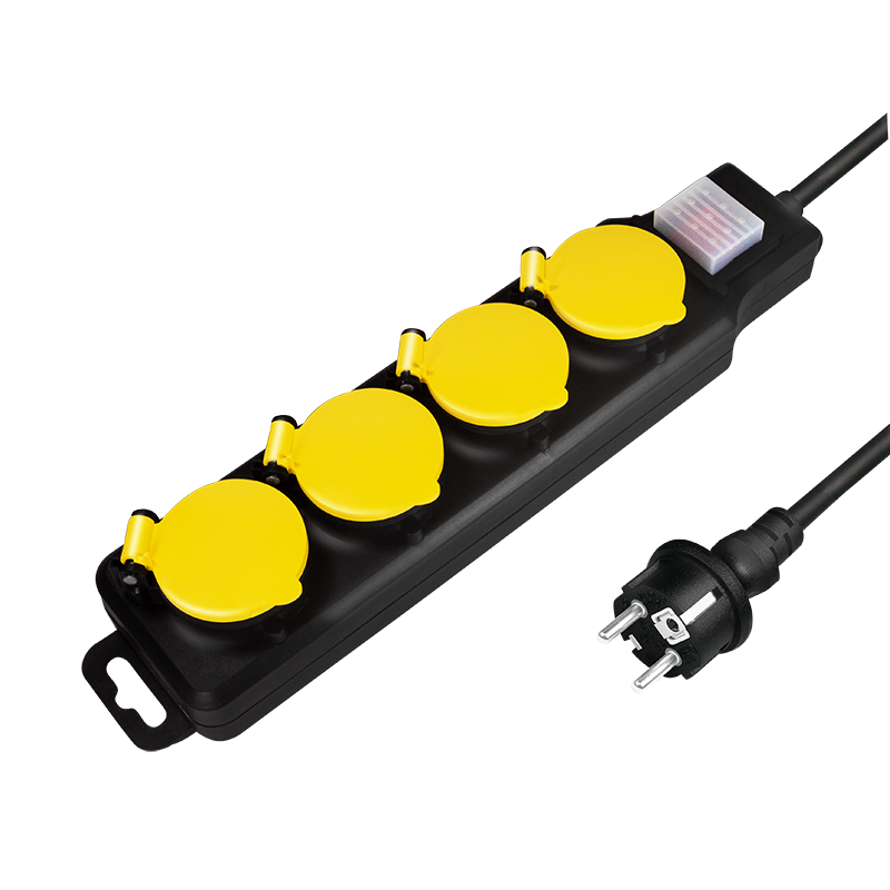 Outlet Strip, 4 safety sockets, outdoor, w/switch, IP44, black