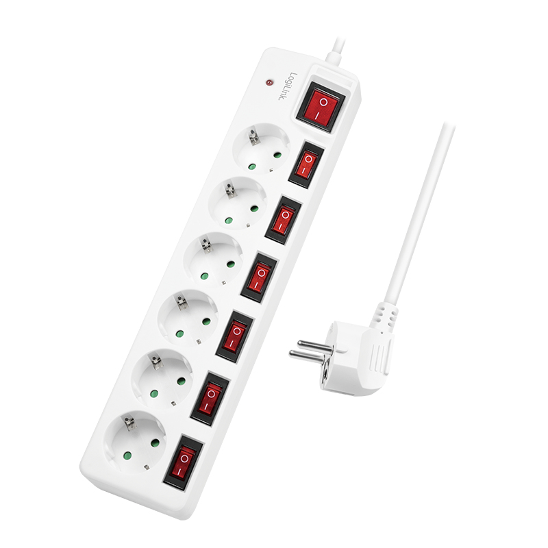 Logilink Steckdosenleiste 6-fach,6xCEE 7/3,m. 7Schalter,weiß