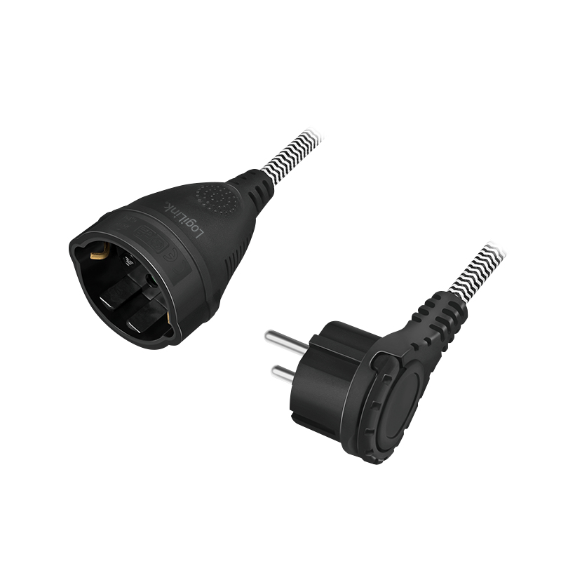 Logilink Power cord extension, CEE 7/7 to CEE 7/3, textile cable, black/grey, 3 m