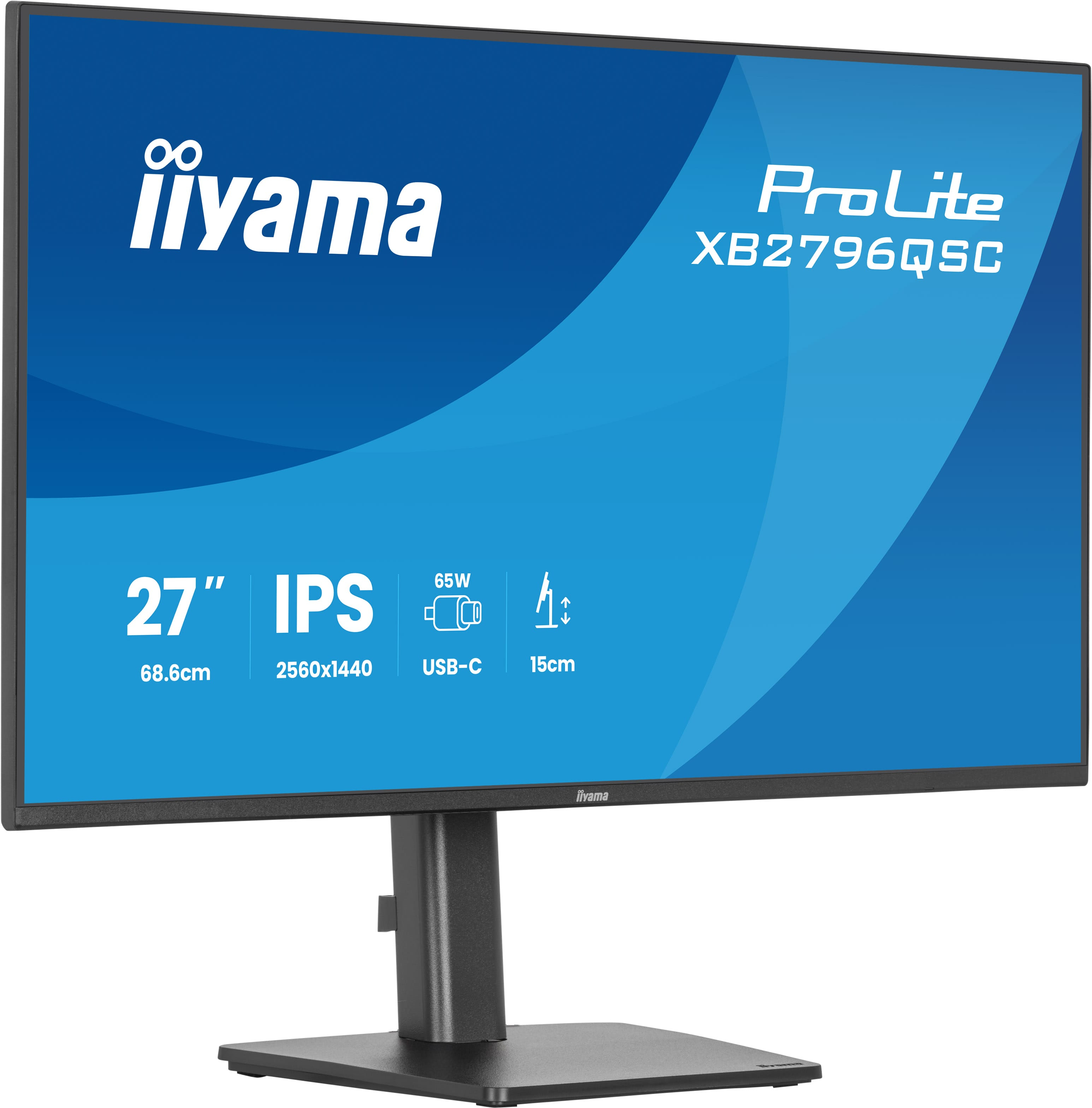 68,5cm/27" (2560x1440) iiyama ProLite XB2796QSC-B1 16:9 IPS 4ms 75Hz HDMI USB-C USB VESA Speaker Black