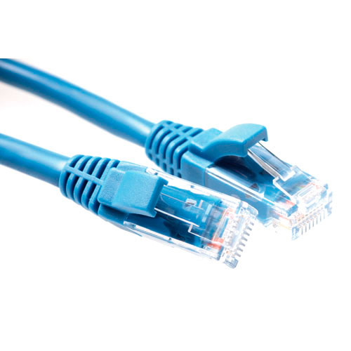 Blue 0.5 meter U/UTP CAT5E patch cable component level with RJ45 connectors