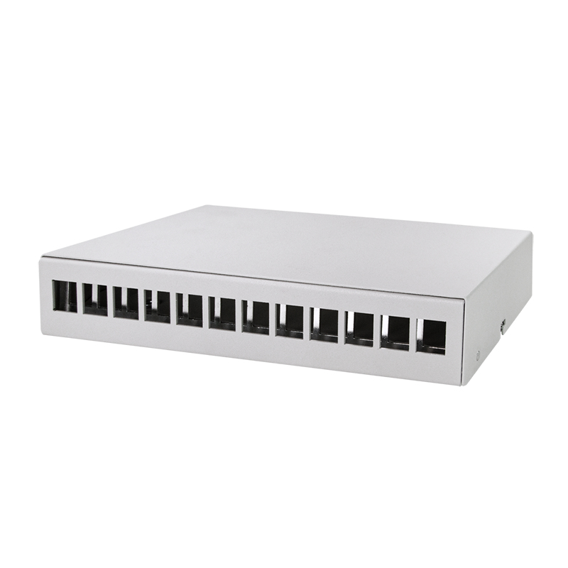 Consolidation point box 12-port, desk/wall/rail mounting, grey