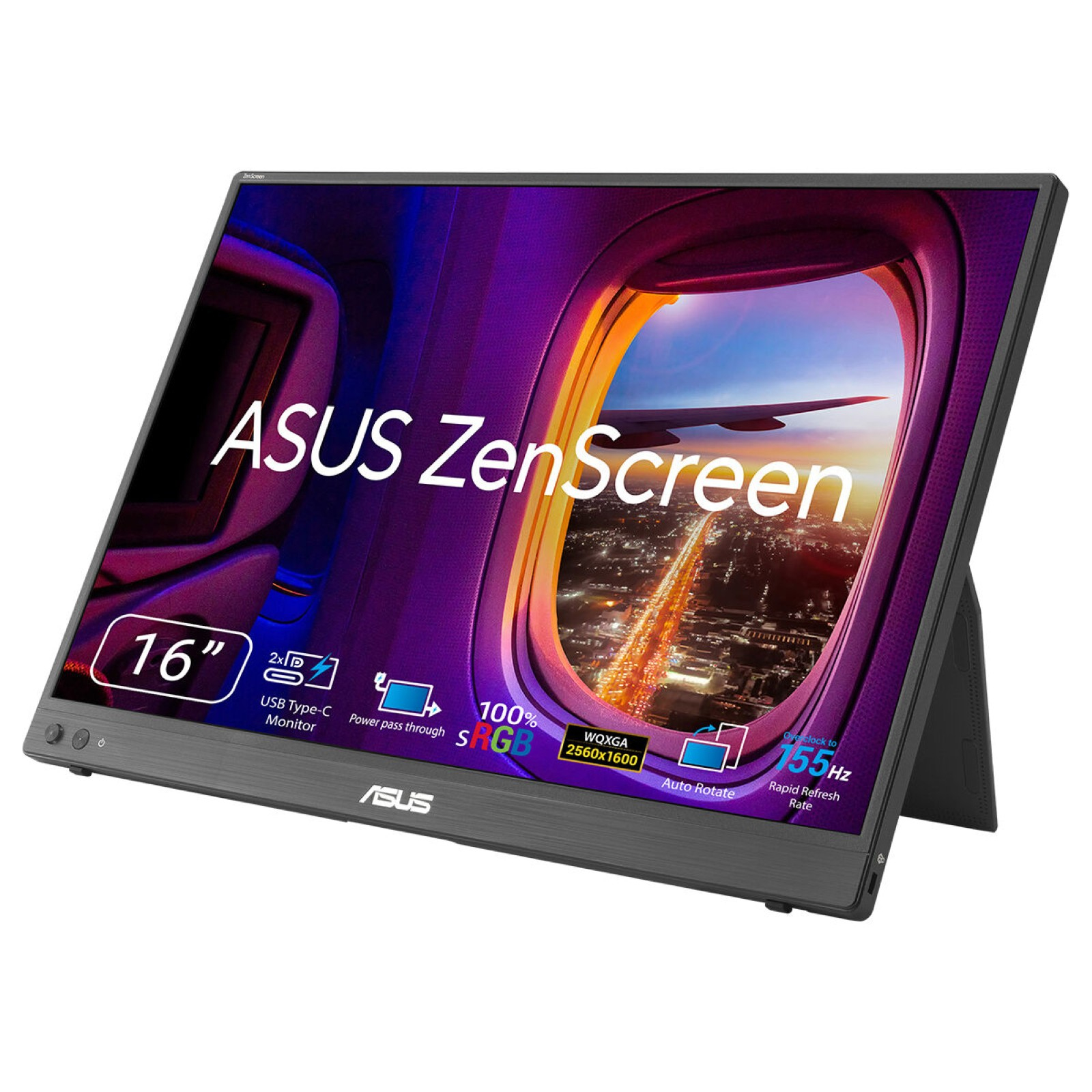 LCD ASUS 16"" MB16NCG ZenScreen Portable USB-C Monitor 2560x1600p IPS 155Hz Matte Panel w. Kickstand