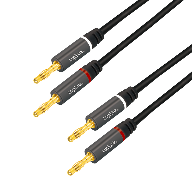 Logilink Audio cable, 2x2 Banana-plug, metal, black, 5 m