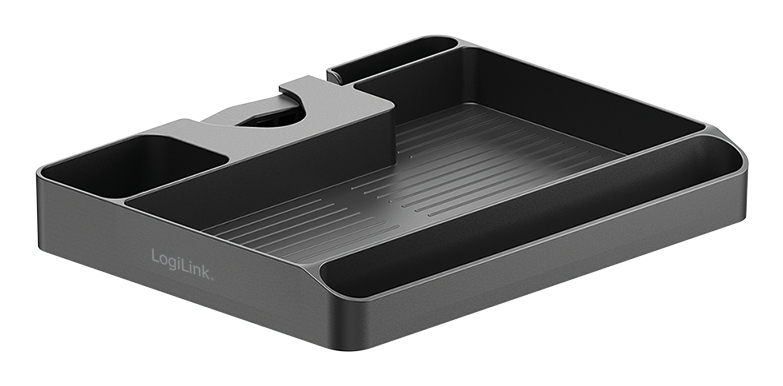 Pole mounted storage shelf, for 30-48mm poles, black