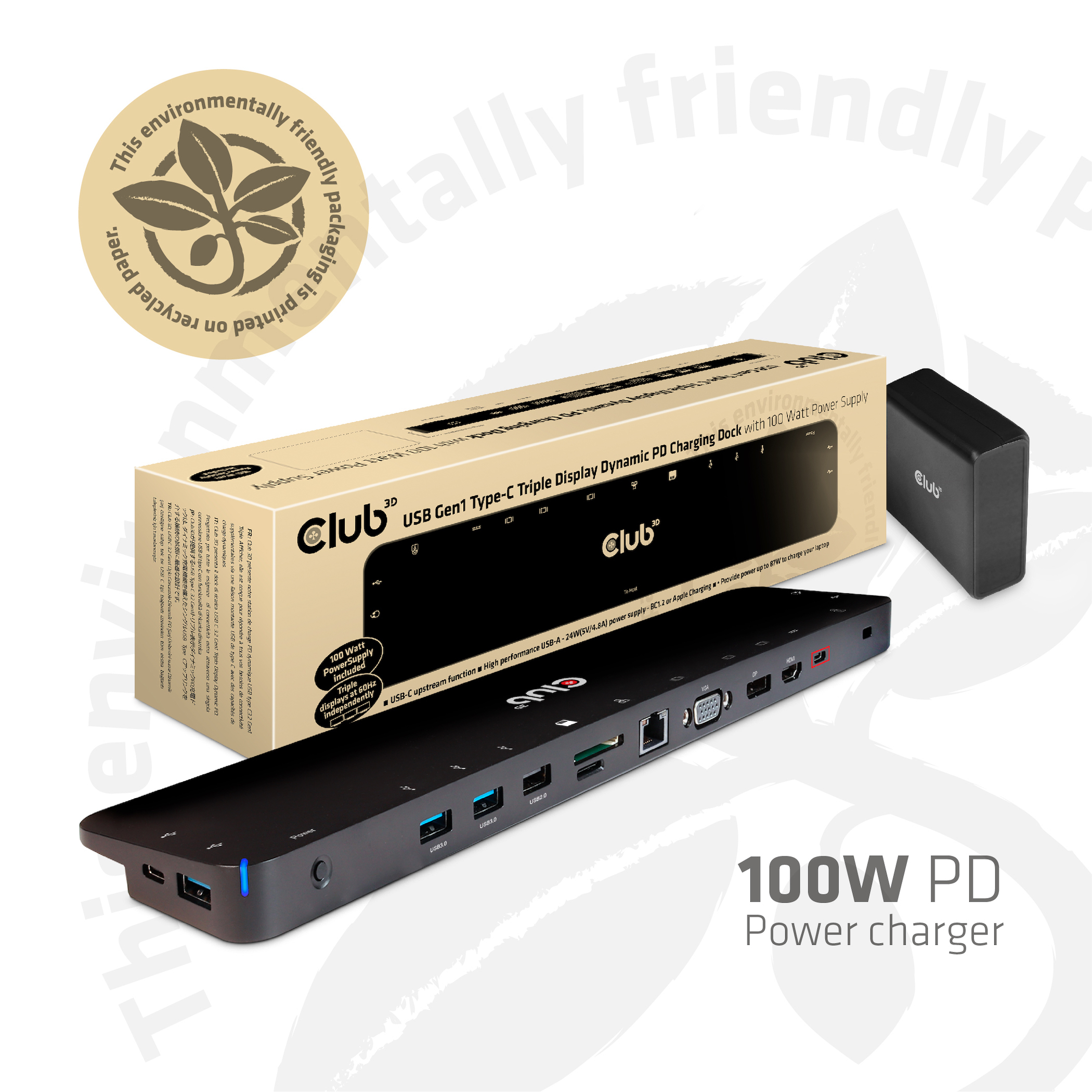 Club3D ChargingDock USB-C 3.2 ->7xUSB/DP/HDMI/LAN/Audio 100W