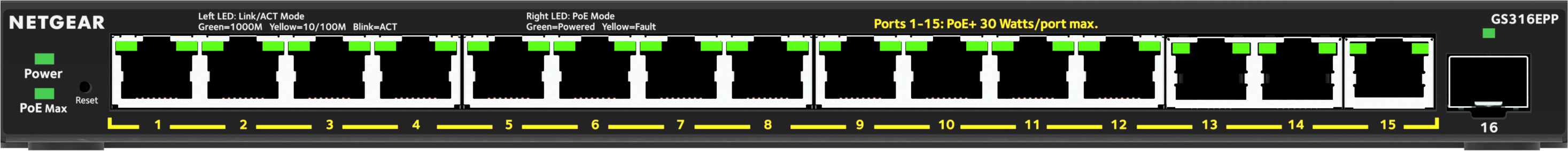 NETGEAR Switch 16x GE GS316EPP-100PES PoE+ Gigabit 231W 1SF