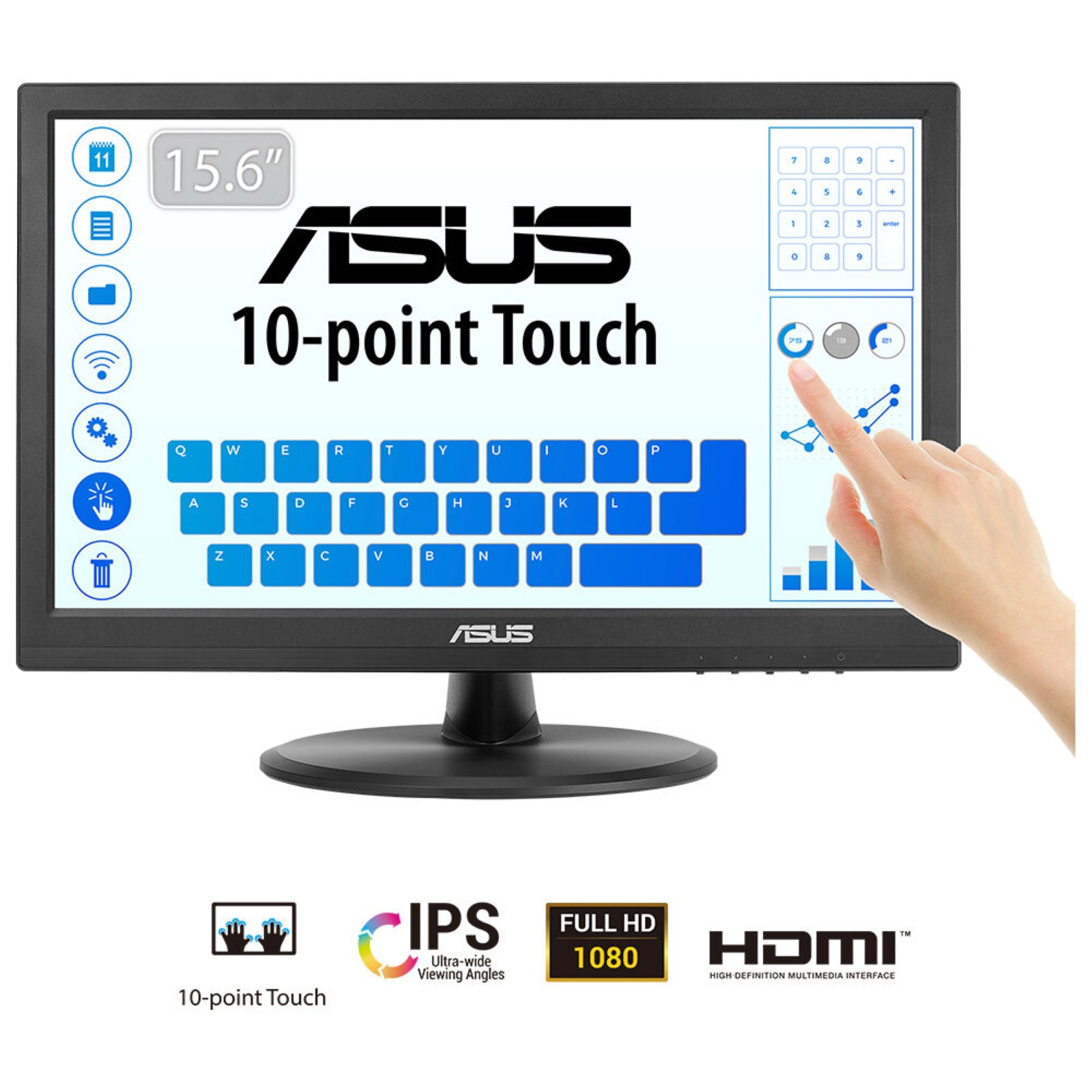 LCD ASUS 15.6"" VT169HE Monitor with 10-Point Touch 1920x1080p IPS HDMI VGA