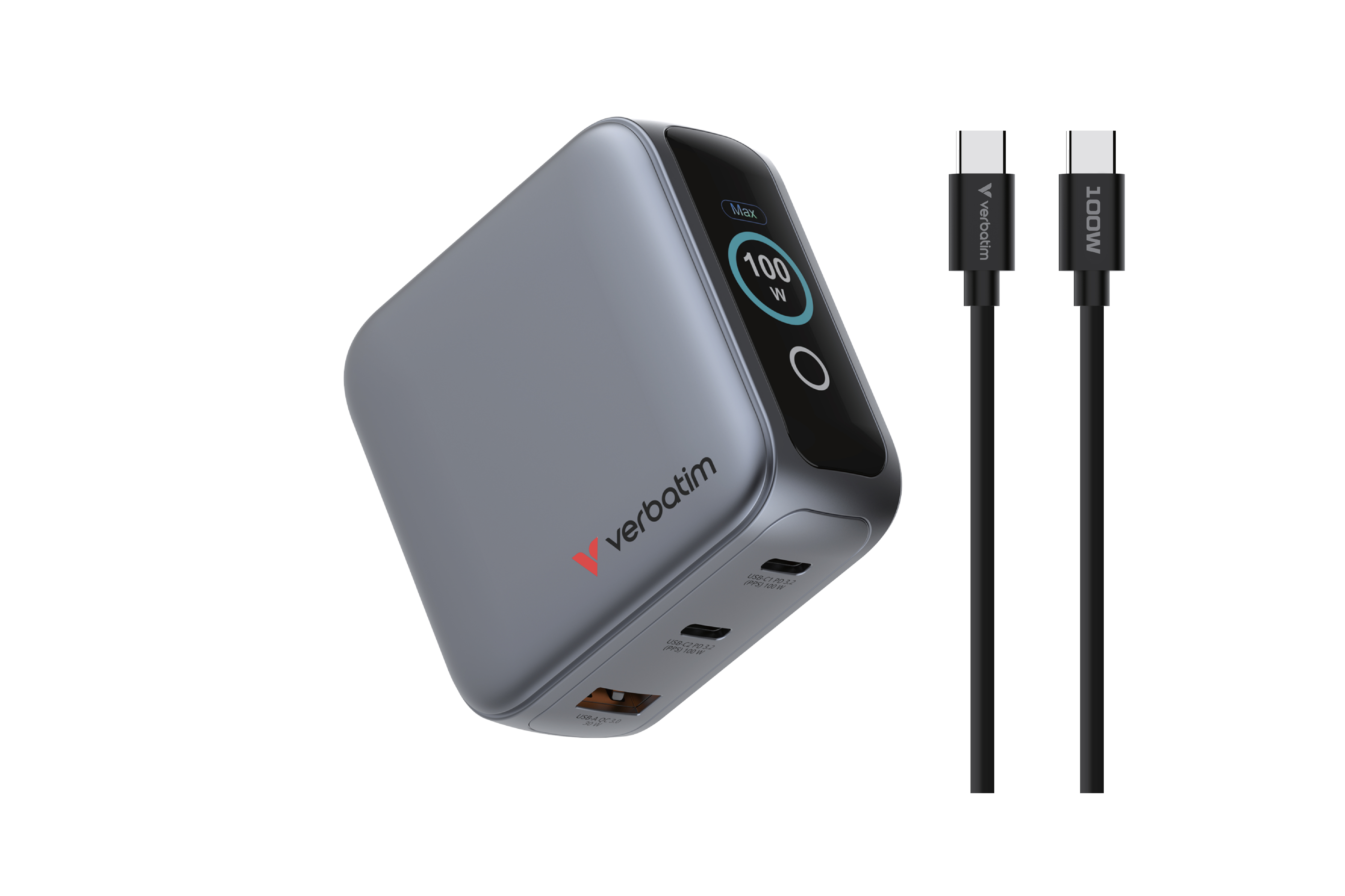 Verbatim Mini GaN Charger 3 Port 100W w Display (EU/UK/US)