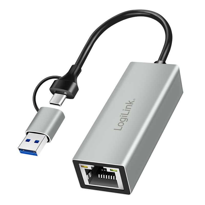 Logilink USB Adapter, USB 3.2 Gen1, USB-A/C to Gigabit Ethernet, aluminum