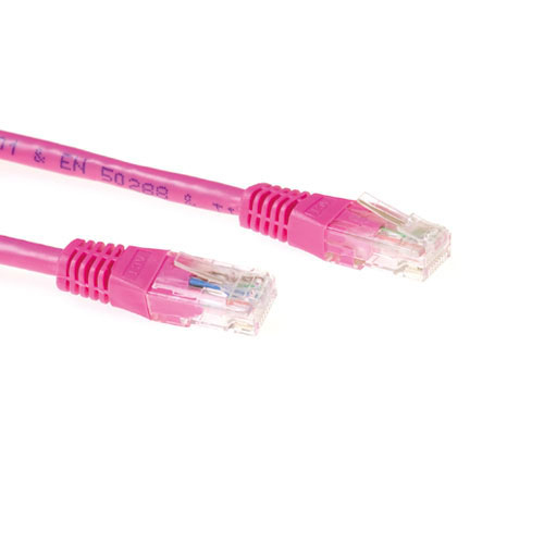 Pink 0.5 meter U/UTP CAT6A patch cable with RJ45 connectors