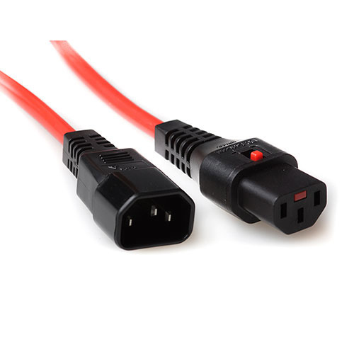Powercord C13 IEC Lock - C14 red 1 m, PC1385