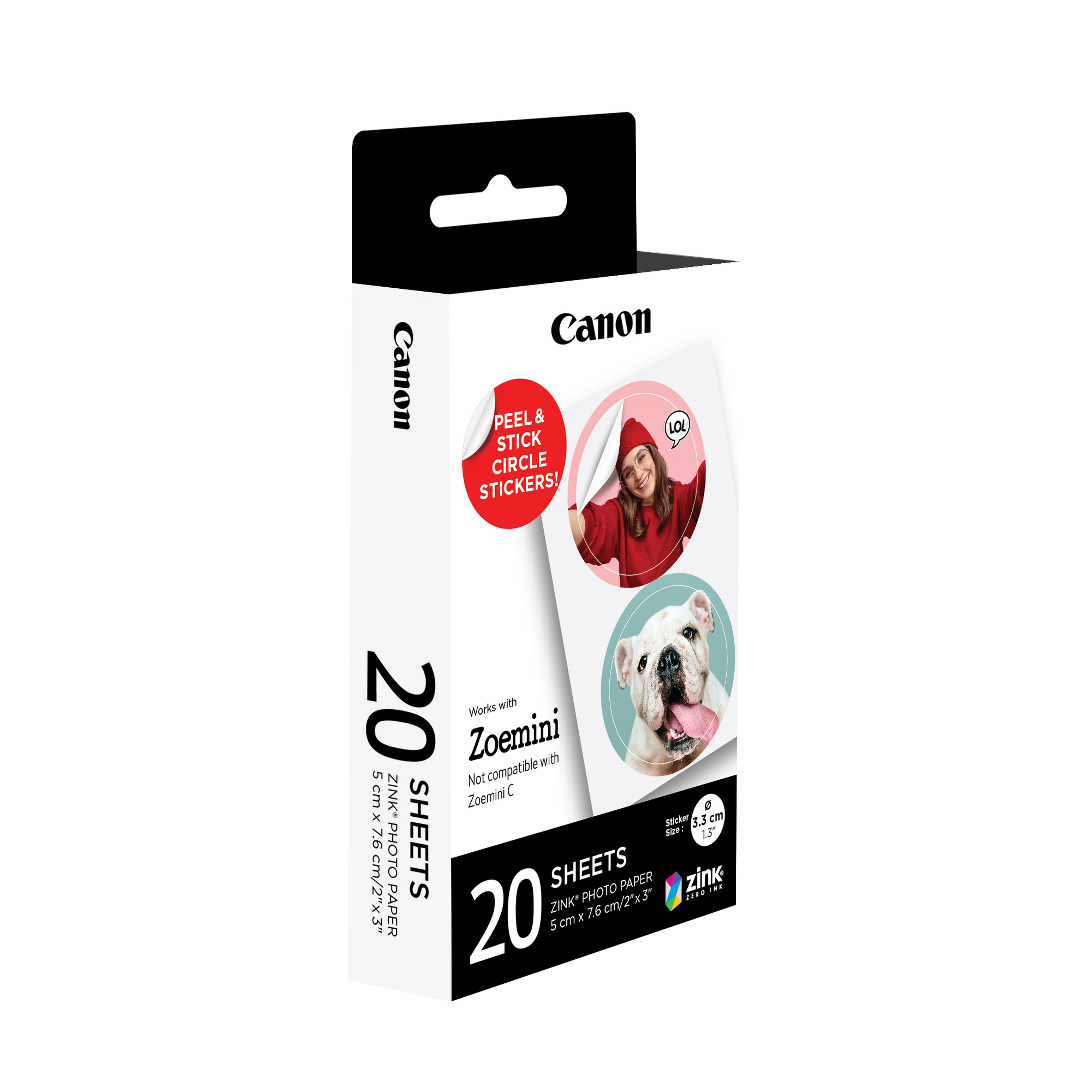 Canon Zink Sticker Fotopapier 33x33mm 20Blatt weiss ZP-2030-2C