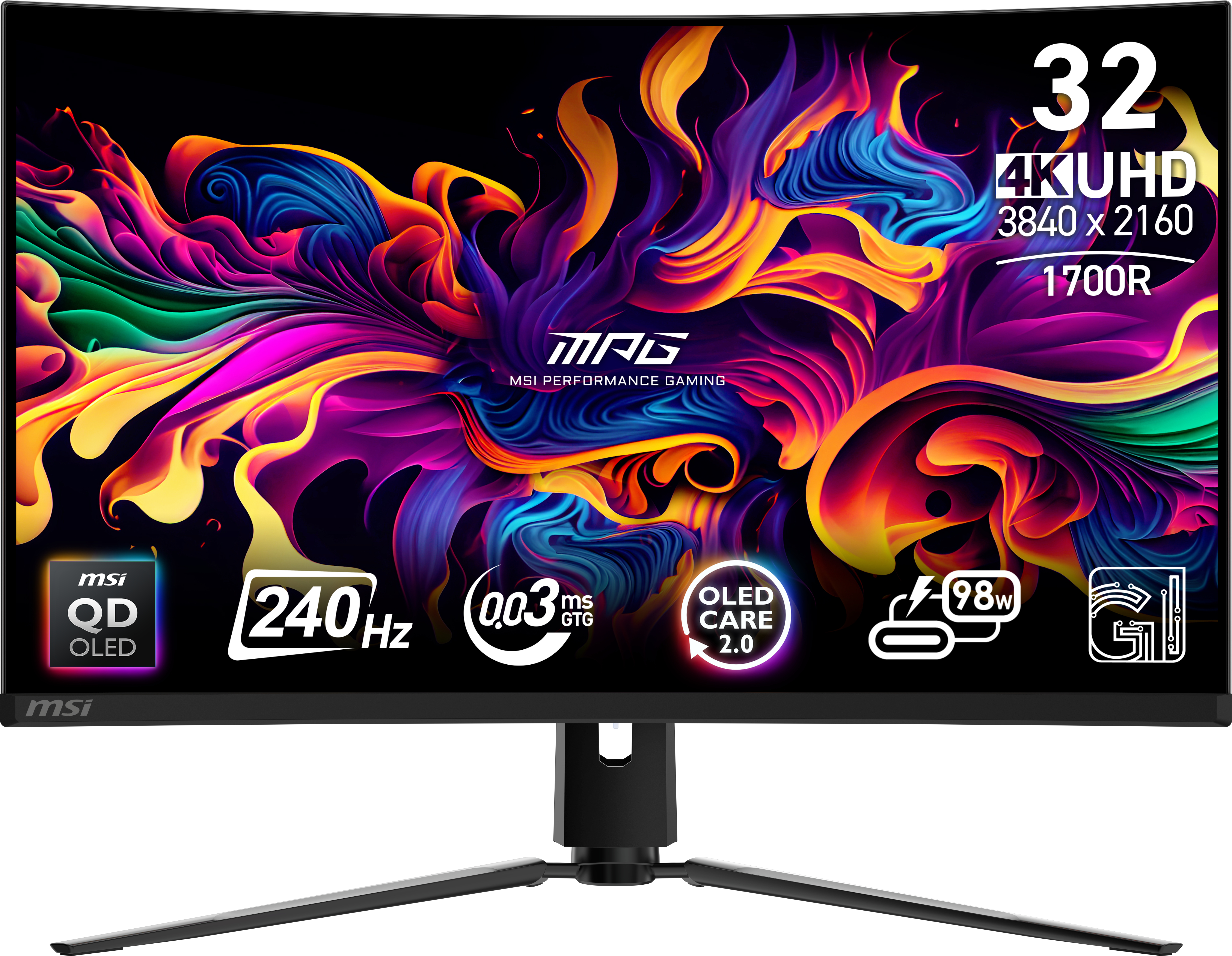 80 cm (31.5") 3840 x 2160 Pixel MSI 9S6-3DD64T-001 16:9 4K Ultra HD QD-OLED 0,05 ms 240 Hz HDR DisplayPort HDMI USB-Hub Pivot Height VESA
