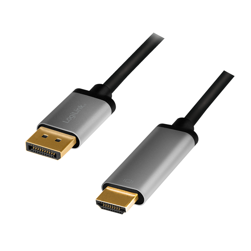 Logilink DisplayPort cable, DP/M to HDMI A/M, 4K/60 Hz, alu, black/grey, 2 m