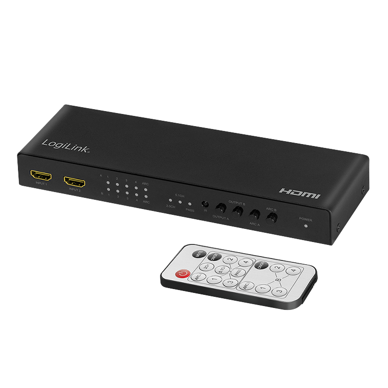 Logilink HDMI switch, 4x2-Port, matrix, 4K/60 Hz, HDR, ARC, extract, scaler, RC
