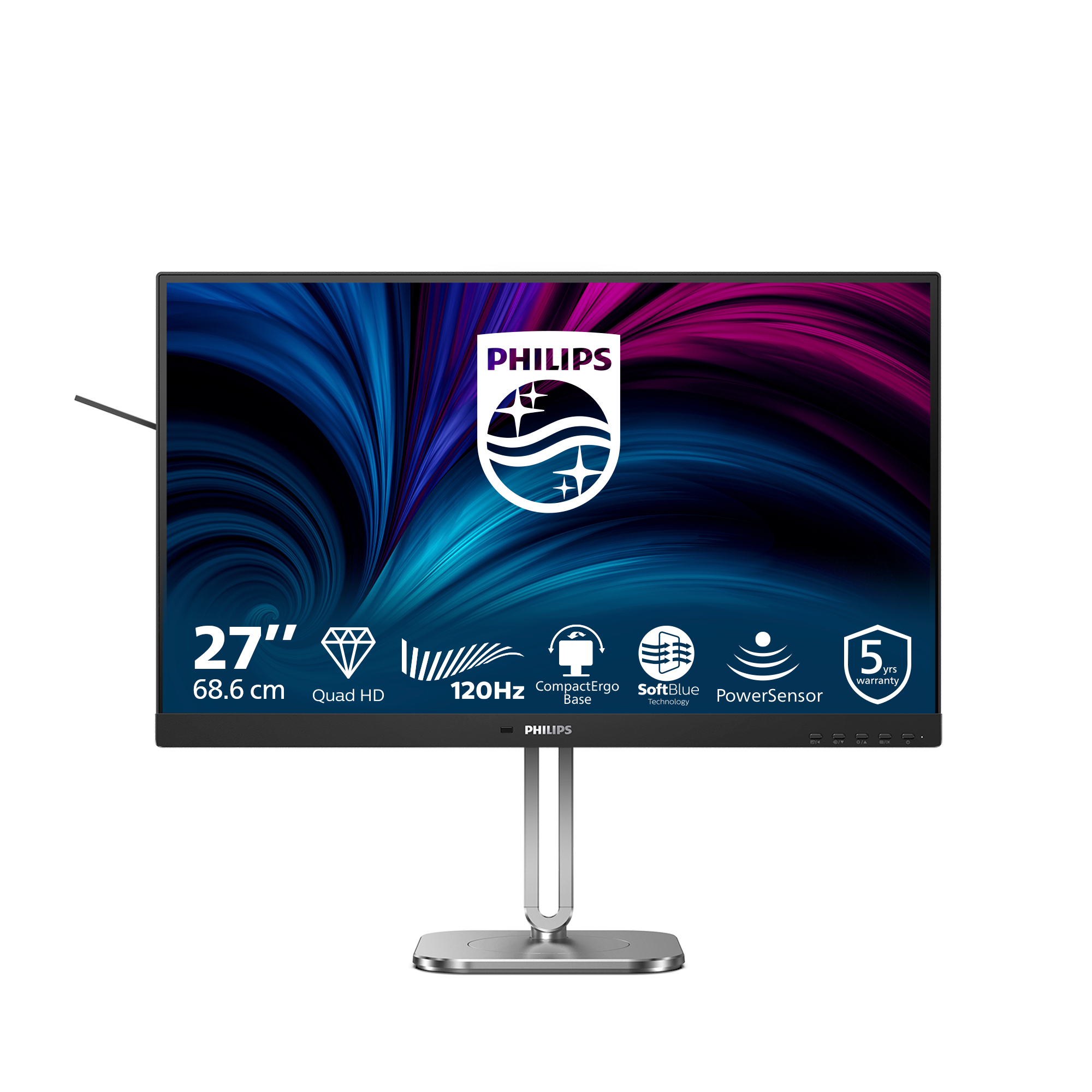 PHILIPS 27inch 2560x1440 120Hz IPS Flat H/A 150 MM TUV EyeSafe certified USB HUB SPEAKERS Power/Light sensor DP 2xHDMI 350cd/m2