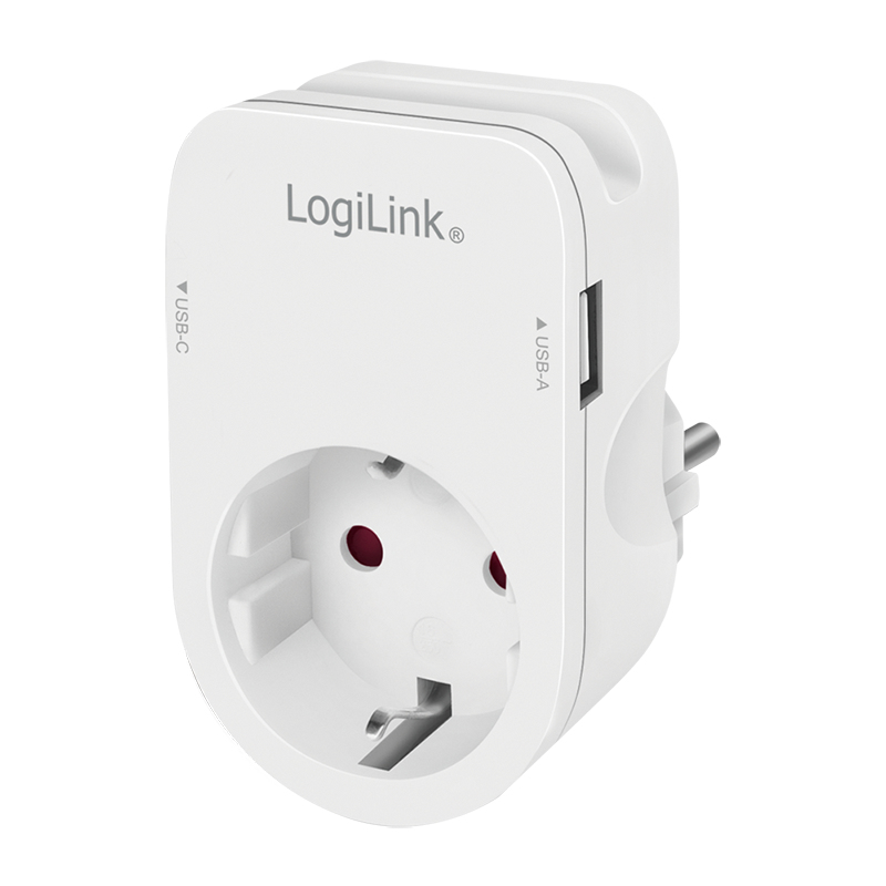 Logilink USB-A/C charger, 17 W, 2-port, 1x USB-A, 1x USB-C, 1x CEE 7/3, Charging cradle, White