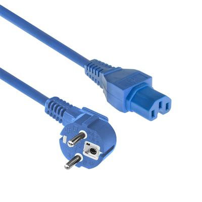 Powercord mains connector Schuko CEE 7/7 male (angled) - C15 IEC 60320 blue 1 m