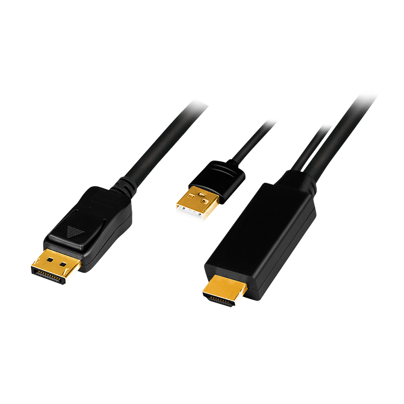 HDMI cable, A/M + USB-A/M to DP/M, 4K/30 Hz, black, 2 m