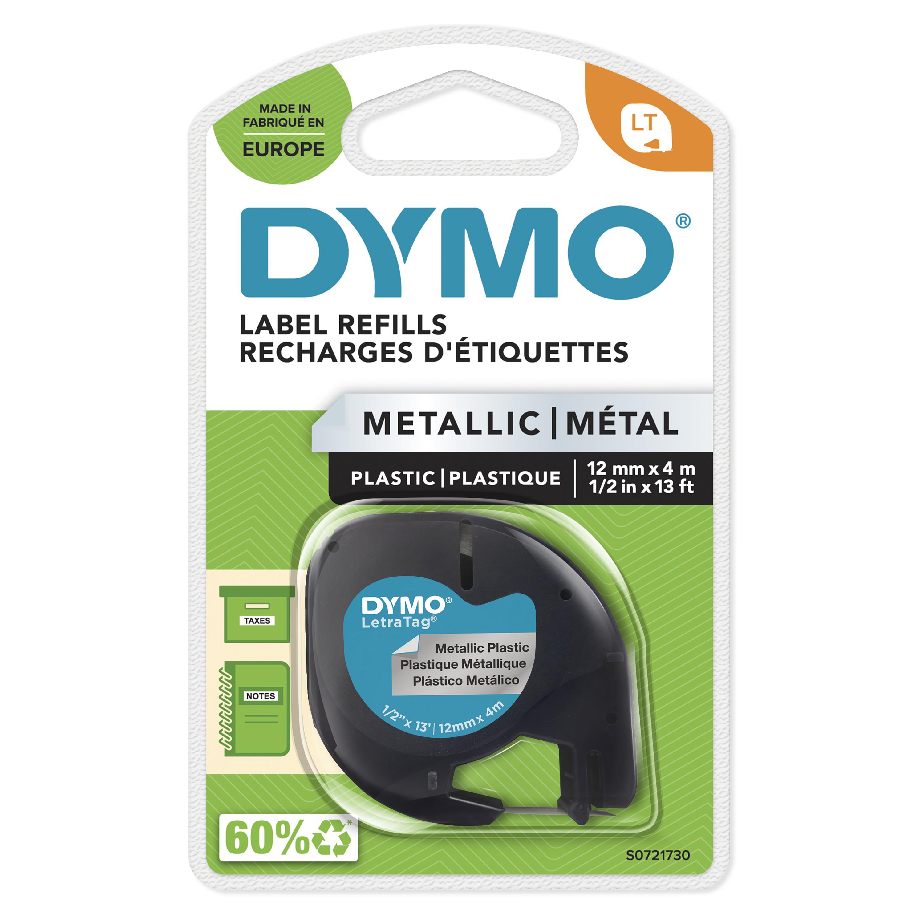 Dymo Letratag Band Metall silber 12 mm x 4 m