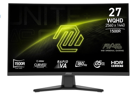 68,58cm/27" (2560x1440) MSI MAG 275CQF E18 16:9 Curved RapidVA 0,5ms 180Hz 2xHDMI DisplayPort HDR Ready Black
