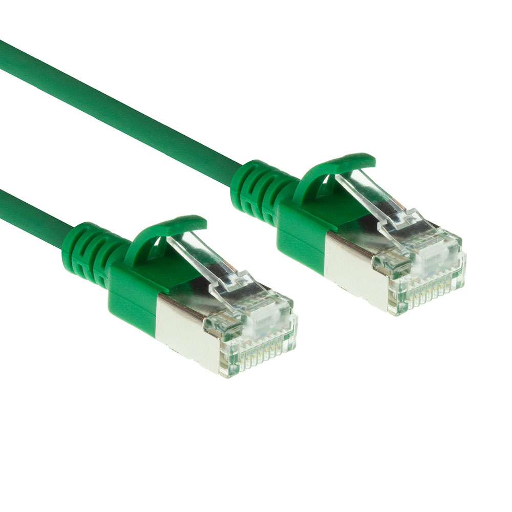 Green 0.25 meter LSZH U/FTP CAT6A datacenter slimline patch cable snagless with RJ45 connectors
