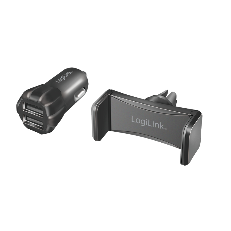 Logilink USB Kfz Ladegerät + Smartphone Halterung im Set