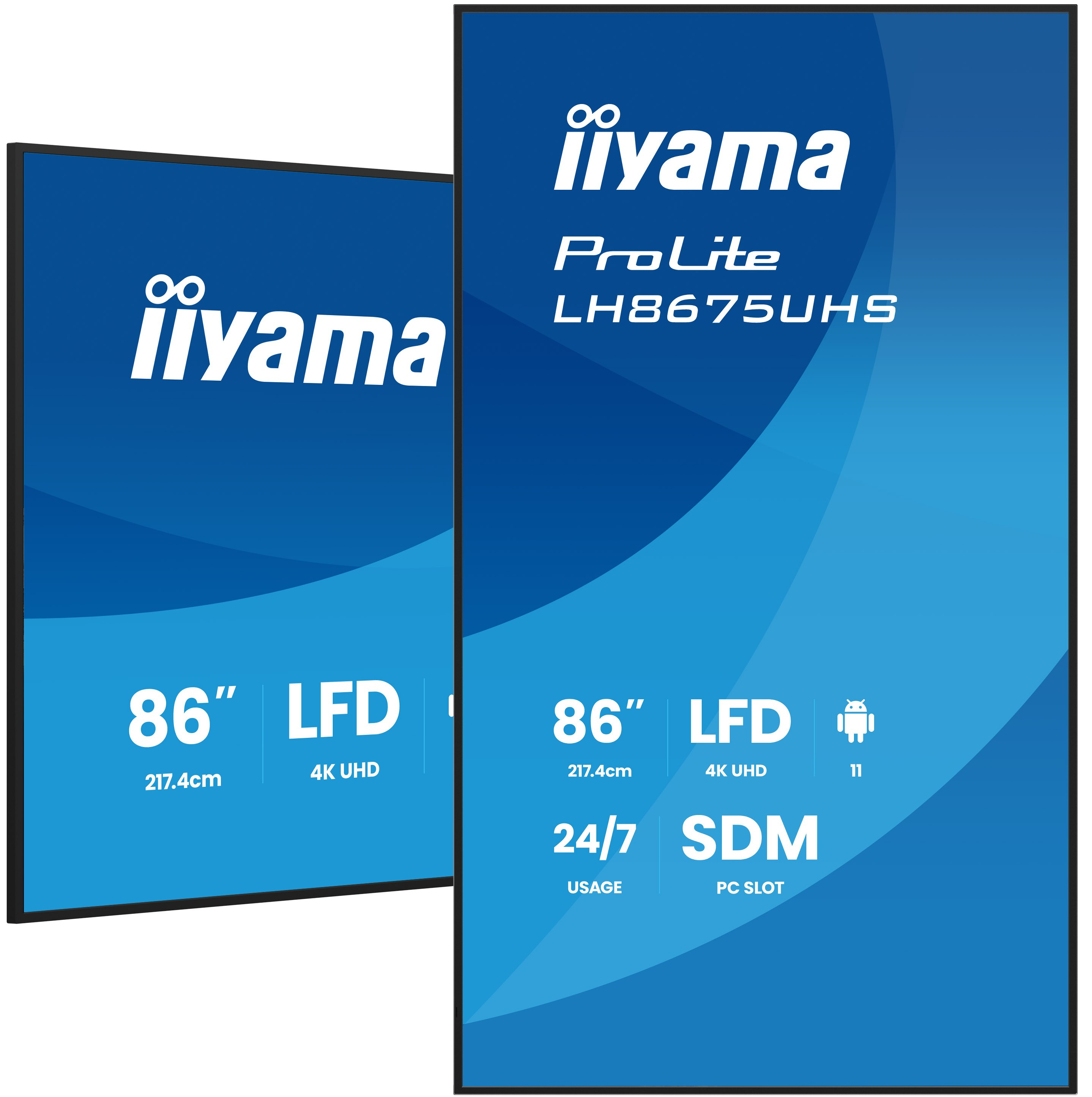 iiyama 86" 3840x2160, UHD IPS panel,  Haze 25%, 500cd/m?, Landscape  and Portrait