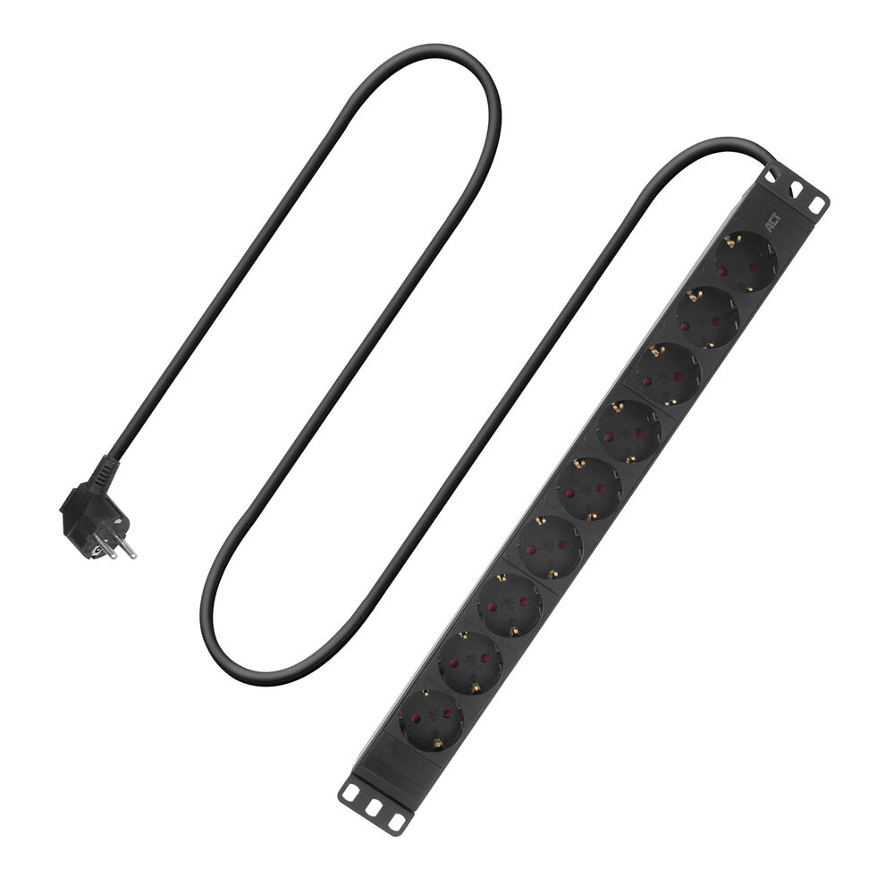 Extension lead PDU 19 inch CEE7/7 with 8 type F sockets and on/off switch, 2.5m H05VV-F 3G1.5