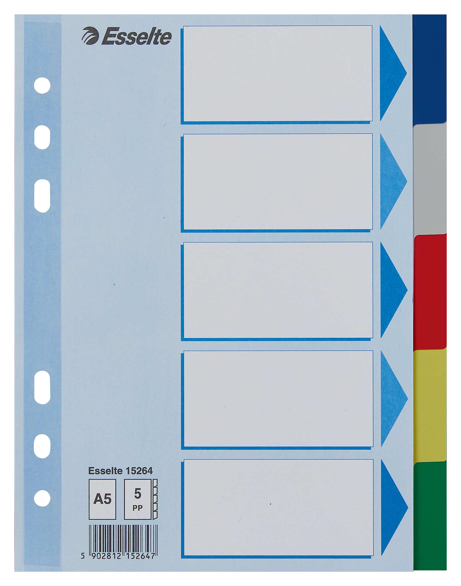 Esselte faneblade PP A5 5-delt farvede