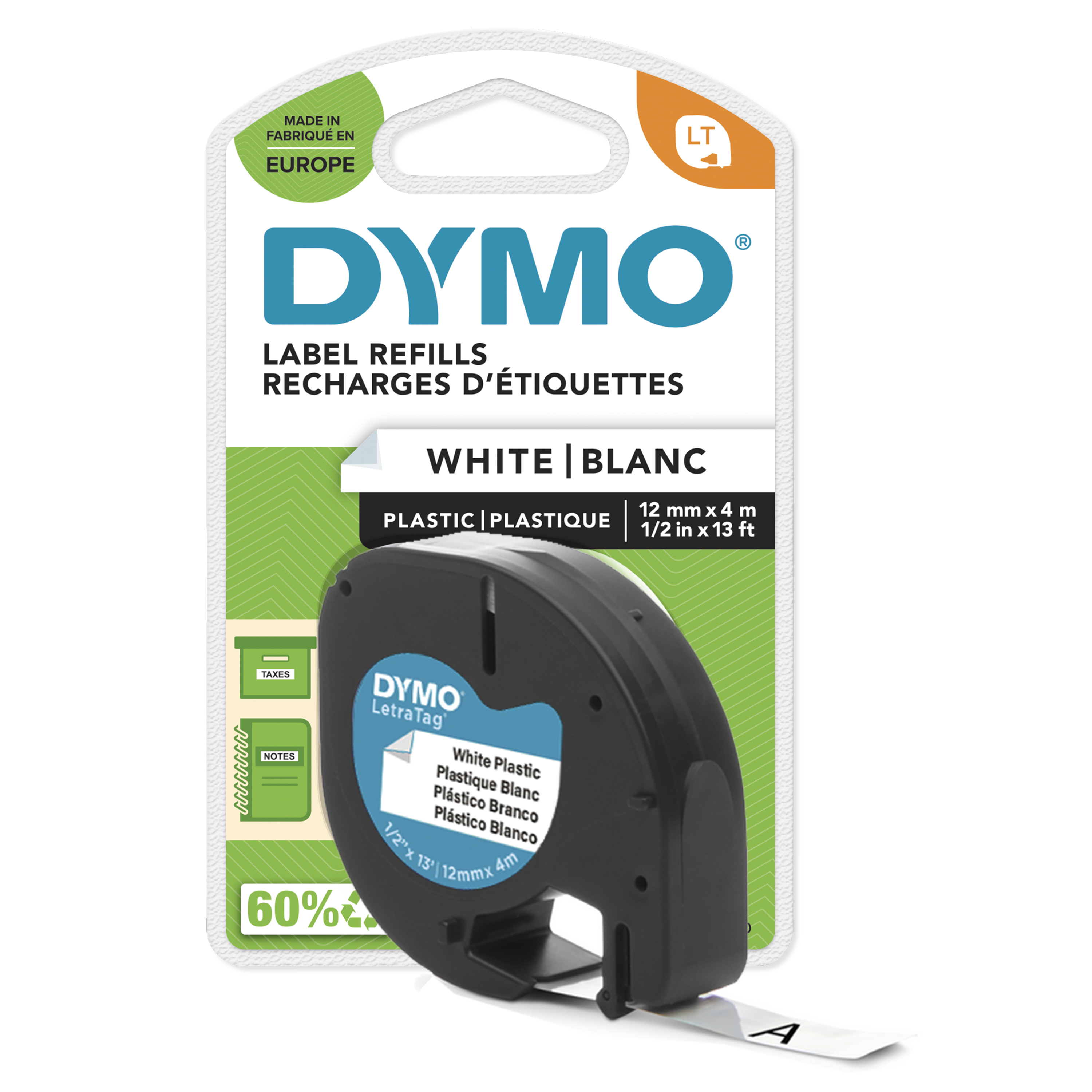 DYMO LT Plastictape 12mm x 4m White