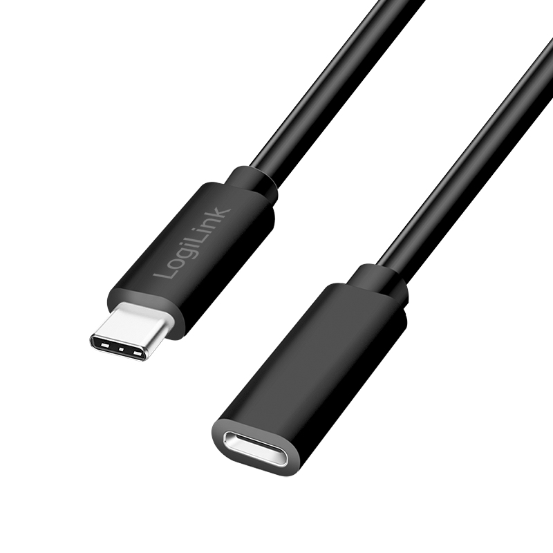 Logilink USB 2.0 Type-C cable, C/M to C/F, 480 Mbps, 100W, black, 1 m