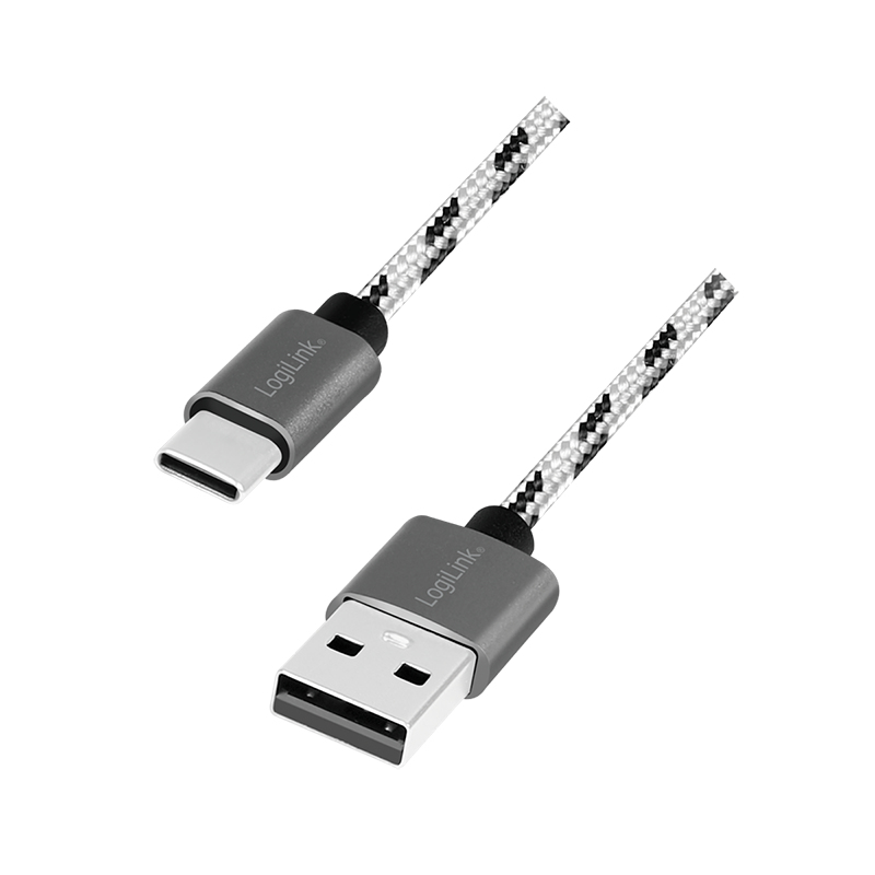 USB 2.0 Type-C 3-pack cable set, C/M to A/M, alu, nylon, white/black