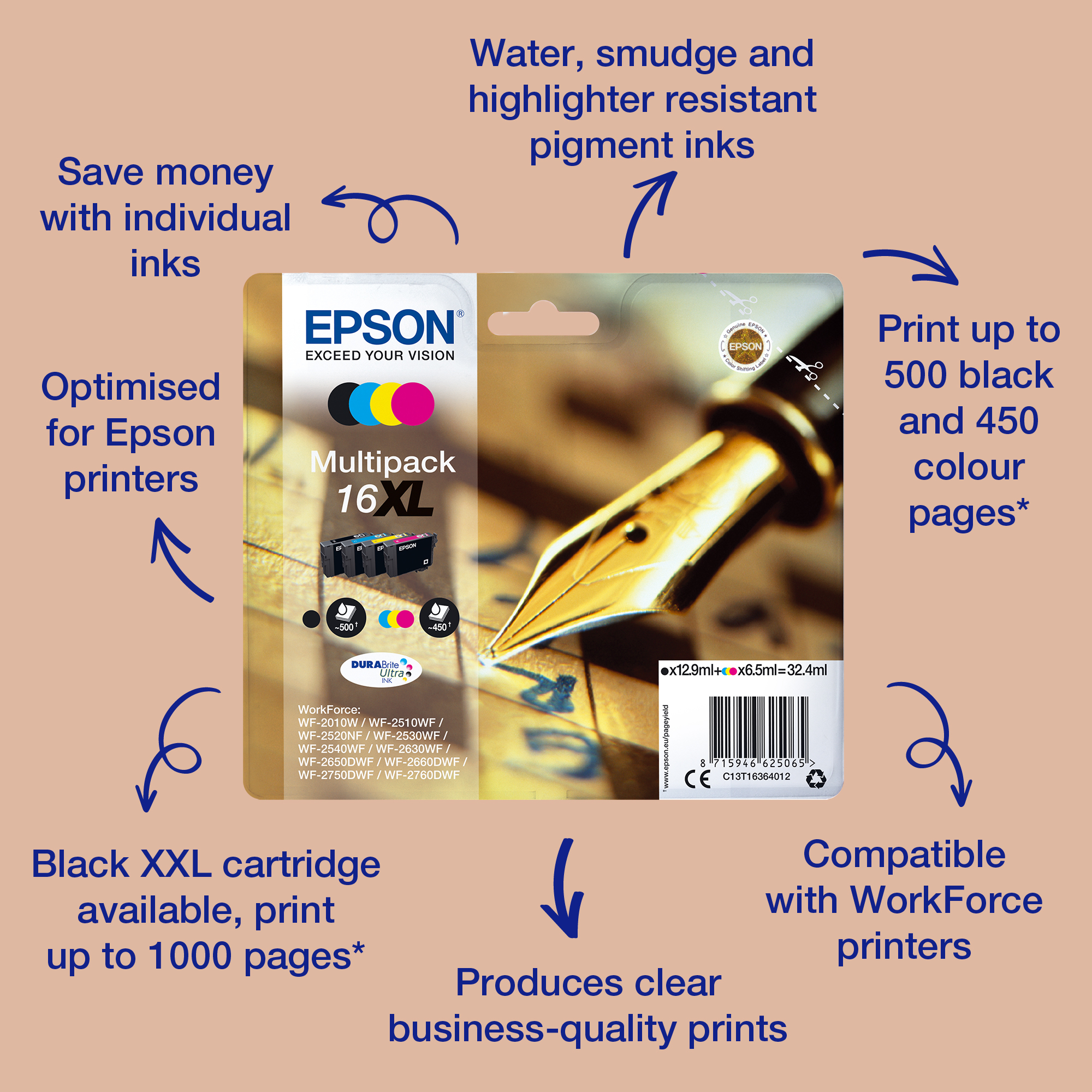 Epson Tinte 16XL C13T16324012 Cyan bis zu 450 Seiten